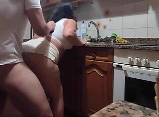 I took advantage of my step-daughter in the kitchen that sweetie had me horny with her large butt and her shorts